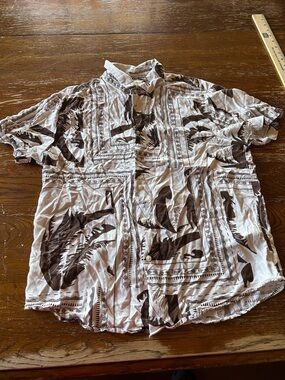 Denim & Flower White Shirt with Dark Brown Print